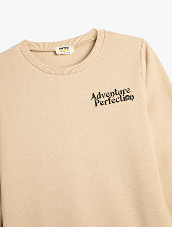 Sweatshirt Uzun Kollu Bisiklet Yaka Dokulu Şardonlu