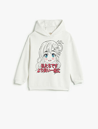 Anime Kapşonlu Sweatshirt Şardonlu Uzun Kollu