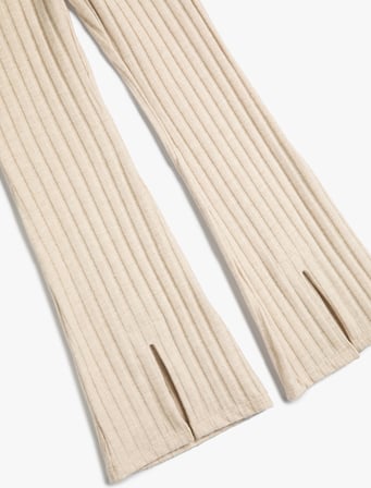 İspanyol Paça Pantolon Fitilli Yırtmaç Detaylı Beli Lastikli