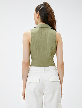 Crop Gömlek Kolsuz Korse Detaylı Manşet Yaka