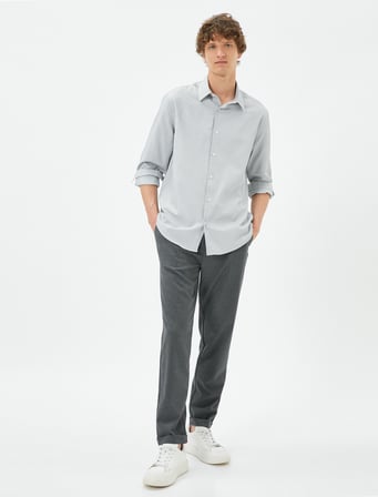 Basic Gömlek Klasik Yaka Minimal Desenli Düğmeli Non Iron