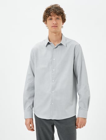 Basic Gömlek Klasik Yaka Minimal Desenli Düğmeli Non Iron