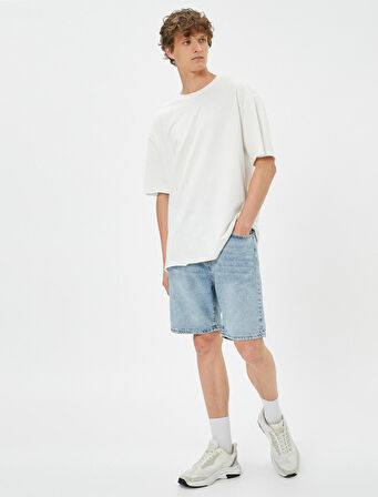 Kot Şort Bermuda Cep Detaylı Düğmeli Pamuklu