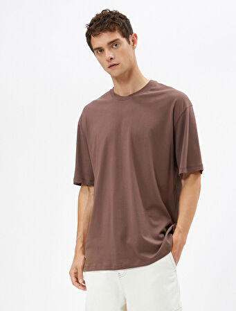 Basic Tişört Bisiklet Yaka Kısa Kollu Düşük Omuzlu Pamuklu