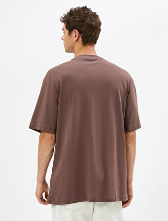 Basic Tişört Bisiklet Yaka Kısa Kollu Düşük Omuzlu Pamuklu