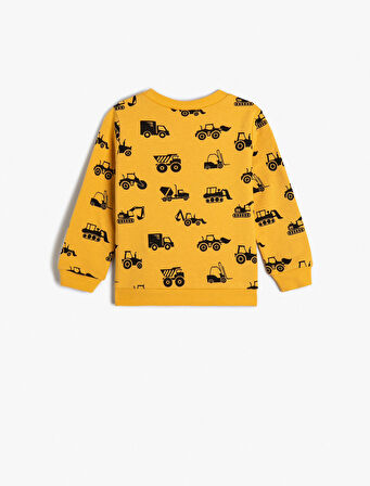 Sweatshirt Uzun Kollu Bisiklet Yaka Baskılı Aplike Detaylı Pamuklu