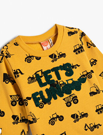 Sweatshirt Uzun Kollu Bisiklet Yaka Baskılı Aplike Detaylı Pamuklu