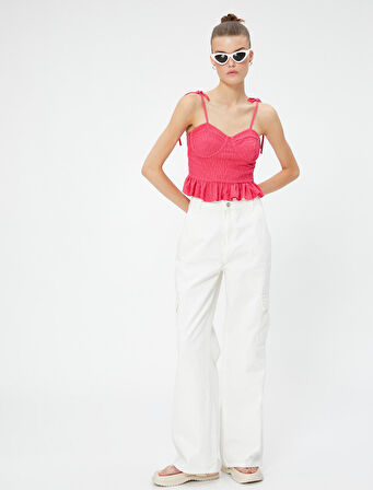 Askılı Atlet Balenli Fırfır Detaylı İşlemeli Slim Fit
