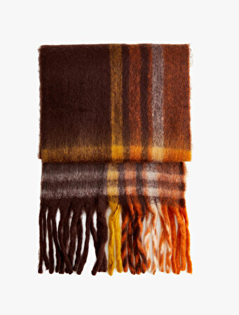 Yumuşak Dokulu Çok Renkli Uzun Atkı Püsküllü 