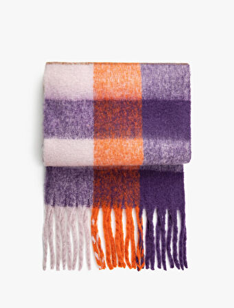 Atkı Püsküllü Yumuşak Dokulu Kareli