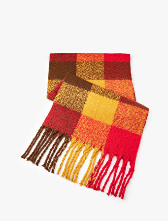 Atkı Püsküllü Yumuşak Dokulu Kareli