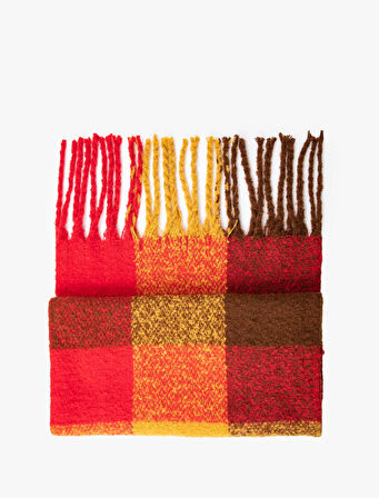 Atkı Püsküllü Yumuşak Dokulu Kareli