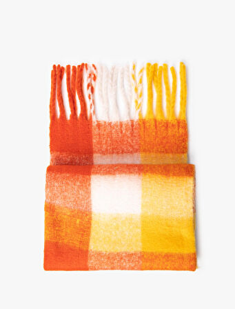 Atkı Püsküllü Yumuşak Dokulu Kareli