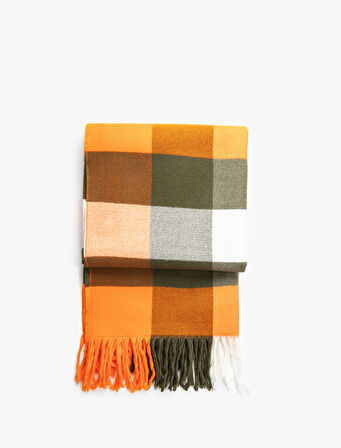 Atkı Kareli Çok Renkli Yumuşak Dokulu Püsküllü