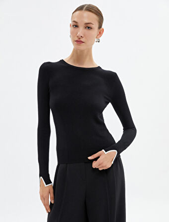 Triko Kazak Bisiklet Yaka Uzun Kollu Pencere Detaylı