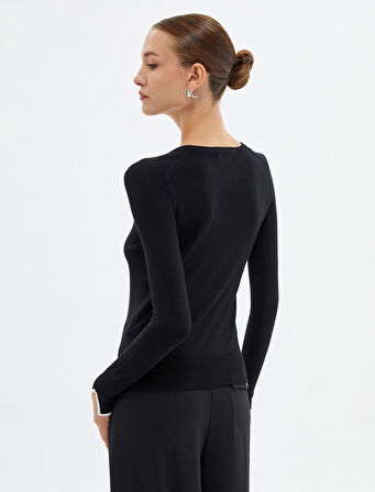 Triko Kazak Bisiklet Yaka Uzun Kollu Pencere Detaylı