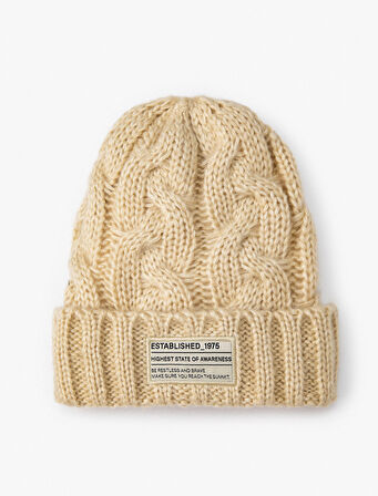 Örgü Bere Katlamalı Etiket Baskılı