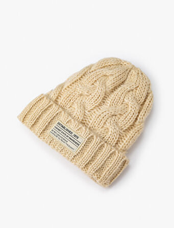 Örgü Bere Katlamalı Etiket Baskılı