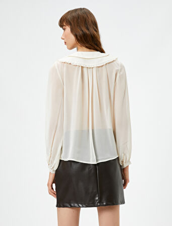 Şifon Bebe Yaka Gömlek Kurdele Detaylı Fırfırlı Uzun Kollu