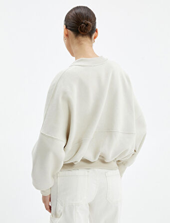 Fermuarlı Sweatshirt Yuvarlak Yaka Dökümlü Uzun Kol Rahat Kesim