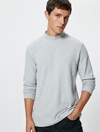 Dik Yaka İnce Triko Kazak Uzun Kollu Yumuşak Dokulu