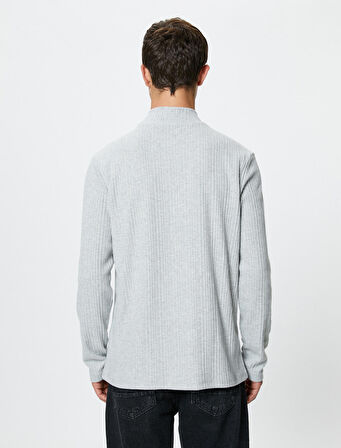 Dik Yaka İnce Triko Kazak Uzun Kollu Yumuşak Dokulu