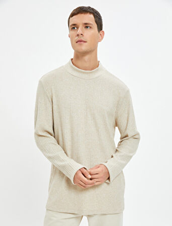 Dik Yaka İnce Triko Kazak Uzun Kollu Yumuşak Dokulu