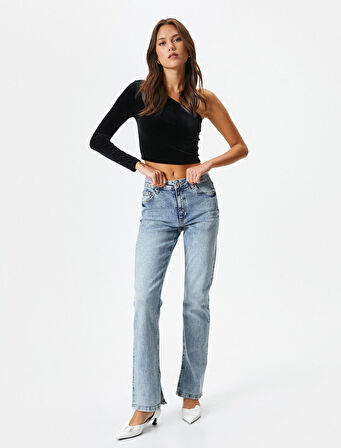 Kadife Tek Omuz Tişört Crop