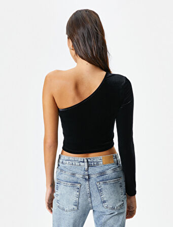 Kadife Tek Omuz Tişört Crop