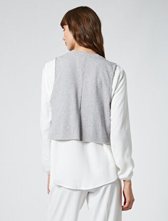 Uzun Kollu Gömlek Çift Parça Görünümlü Bisiklet Yaka Viskon