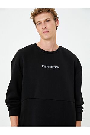 Spor Sweatshirt Slogan Baskılı Kanguru Cepli Bisiklet Yaka