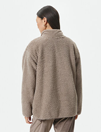 Polar Pijama Üstü Yarım Fermuarlı Dik Yaka Cepli