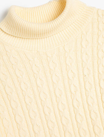 Balıkçı Yaka Kazak Saç Örgü Detaylı Uzun Kollu 