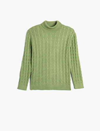 Balıkçı Yaka Kazak Saç Örgü Detaylı Uzun Kollu 