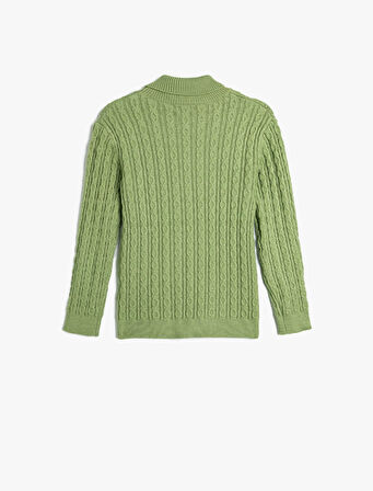 Balıkçı Yaka Kazak Saç Örgü Detaylı Uzun Kollu 