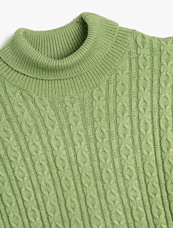 Balıkçı Yaka Kazak Saç Örgü Detaylı Uzun Kollu 