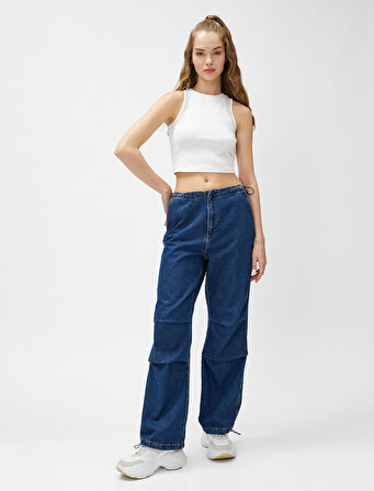 Crop Atlet Halter Yaka File Detaylı Pamuklu