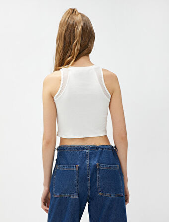 Crop Atlet Halter Yaka File Detaylı Pamuklu