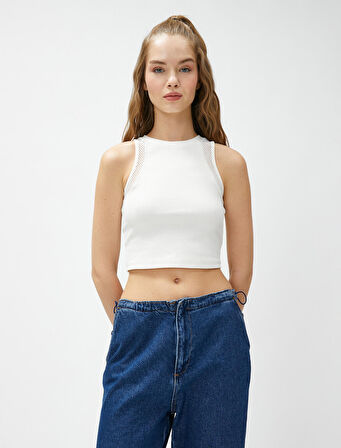 Crop Atlet Halter Yaka File Detaylı Pamuklu