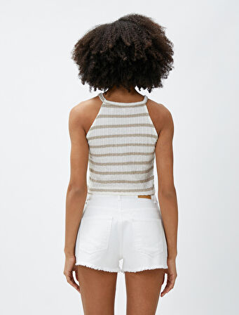 Crop Atlet Halter Yaka Triko Ajurlu Dar Kesim