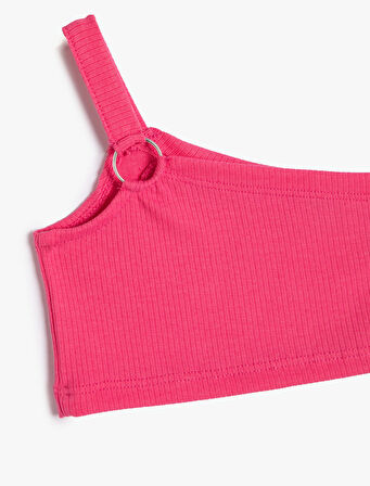 Crop Üst Slim Ribanalı Tek Omuz Toka Detaylı