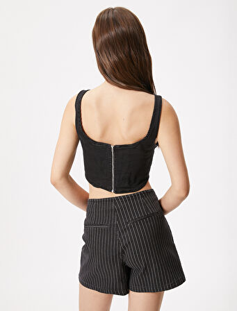 Crop Korse Büstiyer Kot U Yaka Askılı Asimetrik Kesim