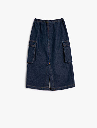 Kargo Kot Etek Maksi Boy Yırtmaç Detaylı Beli Lastikli Pamuklu