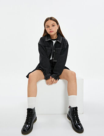 Ceket Pul Baskılı Cep Detaylı Düğme Kapamalı Pamuklu