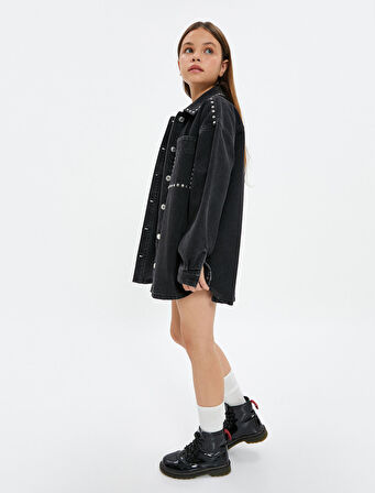 Ceket Pul Baskılı Cep Detaylı Düğme Kapamalı Pamuklu