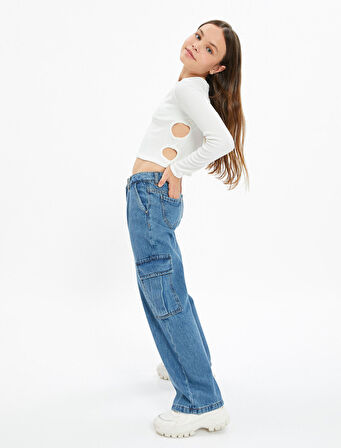 Kargo Kot Pantolon Bol Paça Pamuklu Beli Lastikli Cepli - Cargo Jean