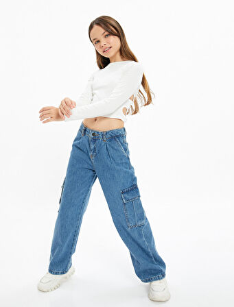 Kargo Kot Pantolon Bol Paça Pamuklu Beli Lastikli Cepli - Cargo Jean