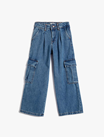 Kargo Kot Pantolon Bol Paça Pamuklu Beli Lastikli Cepli - Cargo Jean