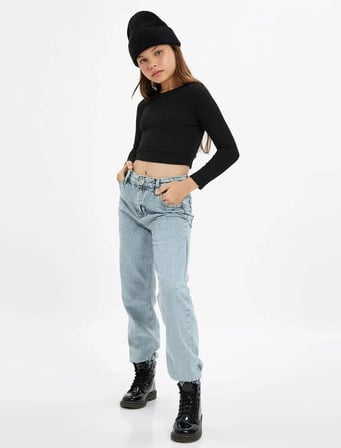 4WKG40028AD Koton KIZ Çocuk Jean Pantolon LIGHT INDIGO