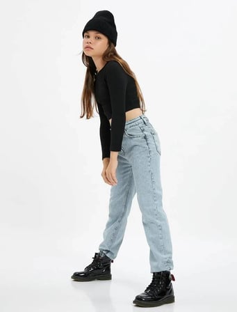 4WKG40028AD Koton KIZ Çocuk Jean Pantolon LIGHT INDIGO